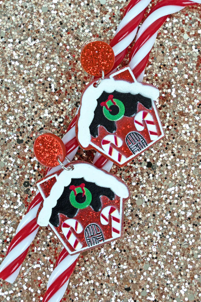 Candy Cane House Earrings