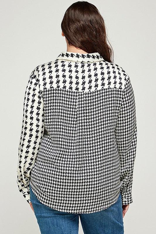 Houndstooth Blouse (Plus)-Shirts & Tops-The Distressed Rose