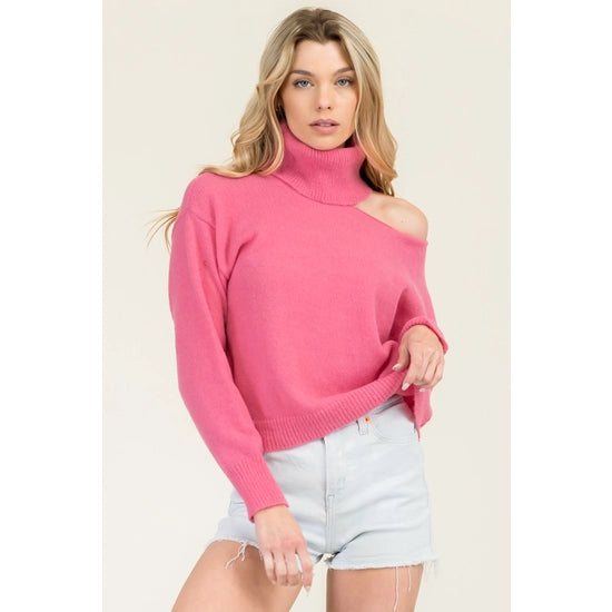 Asymmetric Peekaboo Shoulder Sweater - Small and Large left