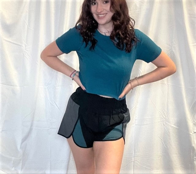 Black and Teal Colorblock Athletic Shorts-Size Large