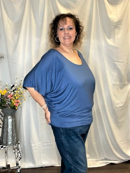 Blue Batwing Sleeve Plus Size Top
