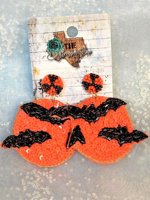 Harvest Moon Bat Seed Bead Earrings