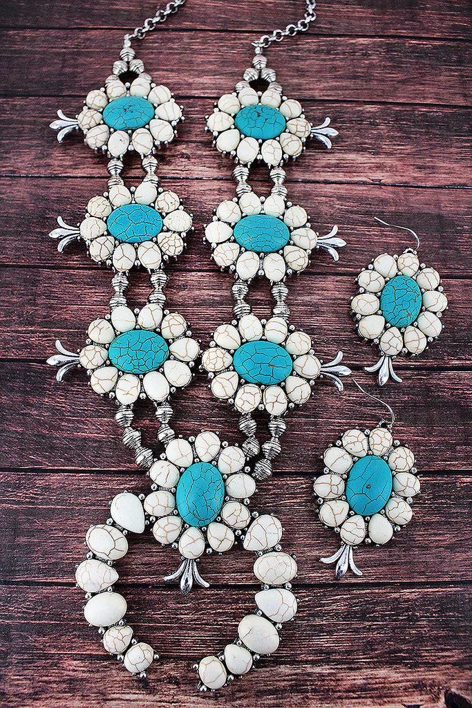White & Turquoise Squash Necklace Set