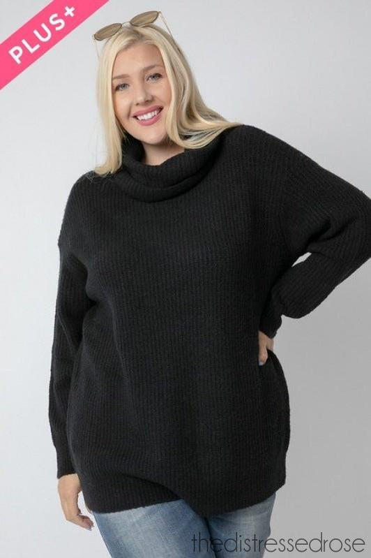 Curvy Ribbed Turtleneck Sweater-sweater-The Distressed Rose